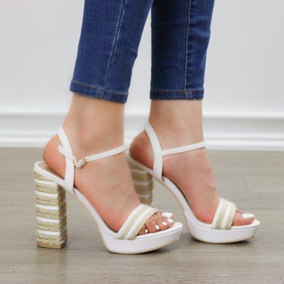 Espadrille Heel White Open Toe Platform Sandal - Picture 7 of 9